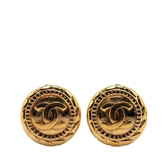 CHANEL Gold Logo Earrings - Picture 1 of 4